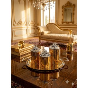 Most Selling Grey And Silver Color Royal Luxury Look Ruffoni Designer <b>Canisters</b> <b>Set</b> Food Storage Container With Tray From India - Product Image 5