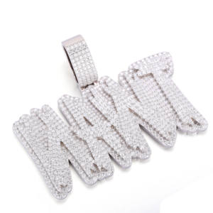 Pendentif lettre Twan plaqué argent, micro-pavé de strass en cristal, bijou de mode unisexe style hip-hop - Product Image 3