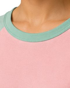 Camiseta raglán personalizada rosa y verde menta para mujer, estilo casual, cuello redondo, manga corta, mezcla de algodón, estilo béisbol, moda de verano - Product Image 5