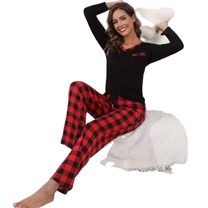 Women's Long-Sleeve V-Neck Animal Print Pajama Set Soft 100% Cotton Breathable Luxury Spring Pajamas - Product Image 1