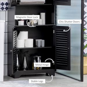 Black Tall Floor-standing <b>Storage</b> Cabinet with Doors and Shelf Linen Tower <b>Bath</b> Furniture for Bathroom - Product Image 5