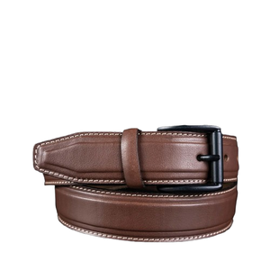 Ceinture en cuir véritable élégante pour homme OEM 2026, logo personnalisé, haute qualité, faite à la main, bordure en plumes, marron foncé, alliage, formelle, imperméable - Product Image 2