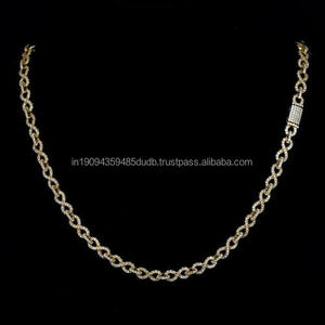 Collier de luxe en argent sterling 925 avec diamants moissanite, chaîne à maillons torsadés, style hip-hop, pour hommes et femmes, vente en gros - Product Image 1