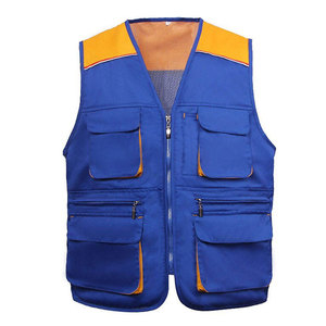 Chaleco de Trabajo Azul para Hombre con Cierre, Múltiples Bolsillos, Cuello en V, Transpirable, de Poliéster y Algodón, Ropa Casual para Primavera 2026 - Product Image 1