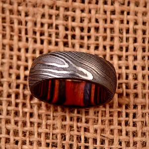 Handmade Damascus Steel <b>Ring</b> <b>Men</b> Stainless Steel Blade <b>Titanium</b> Wood Inlay Industrial Application Gift Him Knives Manufacturer - Product Image 2