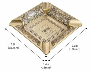 Cendrier de bureau de luxe en laiton gravé avec 4 supports à cigares, finition dorée moderne, design carré pour la maison, le bureau, le bar, la salle de séjour, ou comme cadeau - Product Image 6