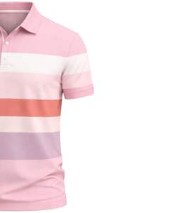 Camiseta Polo de Algodón para Hombre, Personalizada, con Rayas Rosas y Multicolores, Corte Clásico, Manga Corta, Informal, para Verano, Fabricante, Suministro al por Mayor - Product Image 3