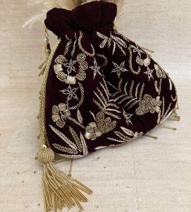Embroidery Bead Cotton Potli Bag Handmade Vintage Ethnic Eco-Friendly Custom Pattern Flap Closure Pouch Women Designer - Product Image 3
