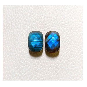 Square <b>Cushion</b> Labradorite Cabochon Blue Flash Checker Cut Loose Stone Flat <b>Back</b> Natural Gem For Jewelry Making Supply - Product Image 1