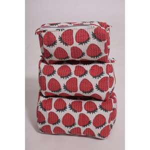 Lavinas Fashion Quilted Cotton Waterproof Durable Strawberry Pouch Makeup Bag Travel Cosmetic Organizer for <b>Case</b> Cute Zipper - Product Image 2