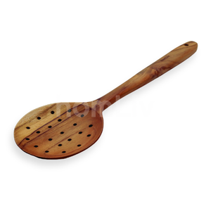 OEM Natural Eco Friendly Siera Teak Wood Skimmer Slotted Spoon Sustainable Food Safe No <b>Paint</b> Halal Customized Turner - Product Image 3