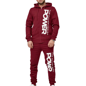 <b>Men's</b> Maroon Tracksuit Set Hooded Zipper <b>Jacket</b> Pants Full Sleeve Autumn Wear Regular Fit 2 Piece Sweatshirt Custom Design Print - Product Image 2