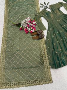 ชุดเดรส anarkali ดีไซเนอร์แฟชั่นใหม่สำหรับผู้หญิงแขนยาวผ้าจอร์เจียอินเดียงานปาร์ตี้ - Product Image 4