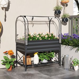 Jardinière surélevée en métal gris foncé avec pieds, couvercle et étagère inférieure pour légumes, pots de fleurs et jardinières - Product Image 2