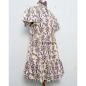 Nuevo Vestido Moderno Estilo Boho Indio con Estampado Floral, de Algodón Tejido, Corte en A, Cuello en V, Manga Corta, con Botones, Transpirable, para Oficina, Fiesta, Mini - Product Image 5