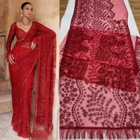 Sari rouge à sequins avec broderie, chemisier brodé, séchage rapide, longueur ras du sol, spécial Karwa Chauth, tenue de fête pour femmes