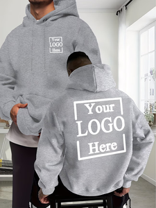 Custom Logo Cotton Hooded Sweatshirt Gray Casual Pullover Adults All Seasons Promotional Wear Digital Printing Made Bangladesh - Product Image 2