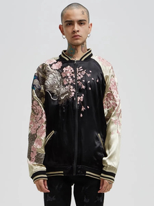 เสื้อแจ็คเก็ตบอมเบอร์พรีเมียมดีไซน์สำหรับผู้ชาย ลายซูกะจัง ของที่ระลึกสุดหรู แฟชั่นสั่งทำพิเศษ ลายฟีนิกซ์สี่ตัวในตำนาน ผ้าแคนวาส ระบายอากาศได้ดี ซิปด้านหน้า - Product Image 1