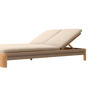 Chaise longue double moderne d'extérieur en teck, cadre en bois, inclinable et réglable, mobilier de luxe pour hôtel et villa - Product Image 6