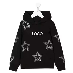 Sweat-shirt à capuche noir avec imprimé étoiles scintillantes, coupe classique, unisexe, décontracté, vêtement d'automne, tissu tricoté - Product Image 1