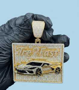 Colgante de coche personalizado de moissanita, estilo hip hop, de plata 925 chapada en oro, con incrustaciones de circonitas, bicolor, con nombre o letra personalizada, para regalo. - Product Image 4