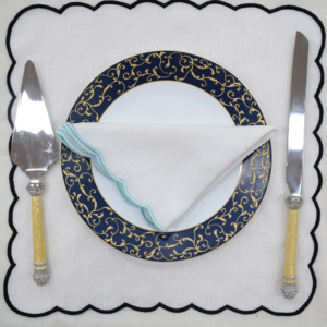 Elegant <b>White</b> Linen Napkin With Light Blue Edge Machine Washable Handmade <b>Table</b> Decoration Rectangle Shape - Product Image 5