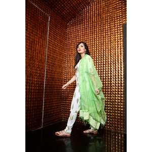 Conjunto de Traje de Mujer en Chifón de Algodón Blanco con Estampado de Hojas - Talla XS - Product Image 1