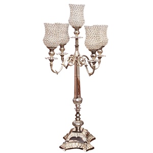 Luxury Large 5 Arm <b>Candelabra</b> with Square Base Shiny Silver Plated Aluminum & Crystal Tealight Holder for Wedding Decoration - Product Image 1