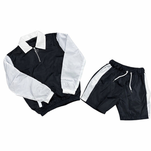 Unisex Different Color Blocked Track Suit Set Quarter Zip Windbreaker <b>Jacket</b> <b>Short</b> Set Elastic Waist <b>Shorts</b> Polyester All Season - Product Image 1