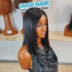 Perruques en cheveux humains pour femmes, densité 180, perruques frontales en dentelle HD transparente, perruques frontales sans colle, couleur noir naturel - Product Image 3