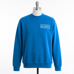 Sweat-shirt en coton bleu ciel brodé sur mesure, coupe ample unisexe, en molleton bouclette, avec étiquette privée, fabrication OEM - Product Image 2