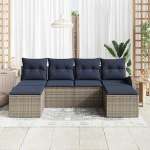 Ensemble de canapés de jardin en polyrotin synthétique gris, 6 pièces, avec coussins, meubles d'extérieur, design contemporain - Product Image 5