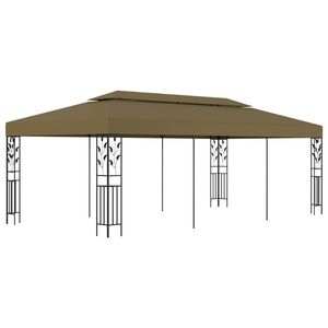 Grande Gazebo Decorativo con Intarsi in Acciaio Verniciato a Polvere Color Tortora, Tettoia e Pergola - Product Image 1
