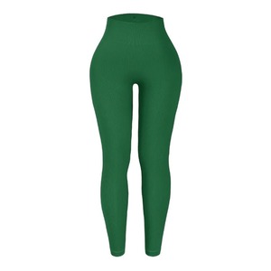 Leggings de Yoga de Cintura Alta, Acanalados, Largos, Color Morado Sólido, Sin Costuras, Elásticos en Cuatro Direcciones, Transpirables, con Cintura Elástica, Pantalones de Spandex/Nailon - Product Image 2