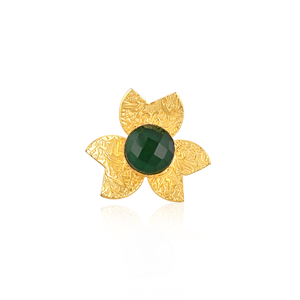 Classic <b>Adjustable</b> Green Hydro Stylish Brass Gold Plated Handmade Gemstone <b>Ring</b> for Women - Product Image 1
