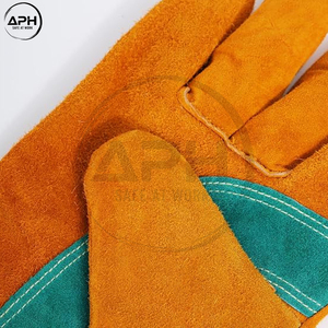 Gant de travail en cuir pour soudure, avec manchette longue, renforts sur la paume et doigts entiers, double couture, service OEM/ODM personnalisé - Product Image 5