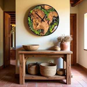 Olive Wood Clock with Real Moss Handmade Rustic Nature Wooden Moss Wall Clock Handmade Nature-Inspired Wall Decor Collection - Product Image 3