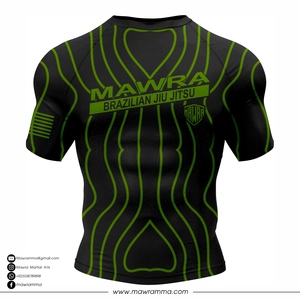 MAWRA Rashguard Homme Noir Vert Manches Courtes Séchage Rapide Logo Personnalisé BJJ MMA Entraînement Compression Unisexe - Product Image 5