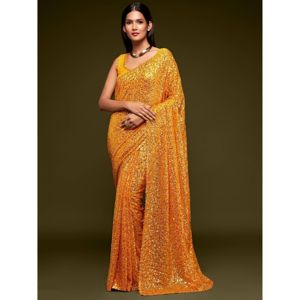 Lovely Honey Yellow Lentejuelas Georgette Party Wear Saree - Product Image 1