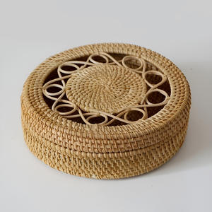 Cajas de almacenamiento ecológicas estilo boho, hechas a mano, con tapa de ratán, las más vendidas. - Product Image 4