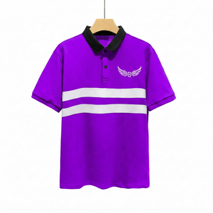 Polo à manches courtes noir pour homme avec rayures blanches et logo brodé, design décontracté en coton Oxford respirant - Product Image 6