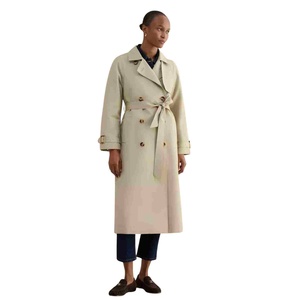 Abrigo largo de mujer con cuello con muescas personalizado, doble botonadura, manga larga, informal, de otoño, con forro de borreguito bordado. - Product Image 1