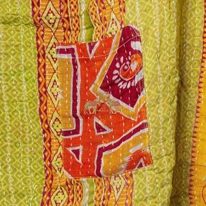 Vintage Cotton Patchwork Kantha <b>Kaftan</b> Handmade Block Print Autumn/Winter Breathable Eco-Friendly Kantha <b>Kaftan</b> - Product Image 3