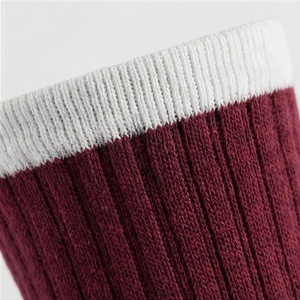 Maroon Crew <b>Socks</b> With White Trim Breathable Knitted Solid Color For Daily Casual Wear Adults Standard Thickness - Product Image 4
