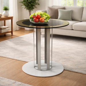 Mesa Auxiliar de Vidrio Negro Contemporánea de Lujo con Borde Color Champán y Escultura - Product Image 3