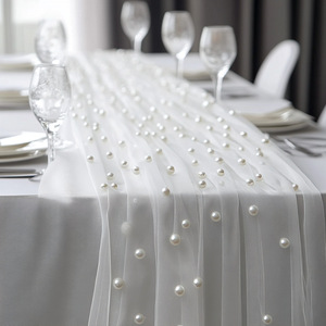 LANJO Pearl Tulle <b>Table</b> Runner Sheer Organza Wedding <b>Party</b> Decor Classic Style White Dot Pattern - Product Image 4
