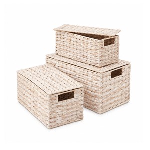Cesta de Almacenamiento Decorativa Ecológica de Jacinto de Agua Rústico con Tapa, Cesta Organizadora Tejida a Mano para Sala de Estar, Dormitorio, Baño - Product Image 2