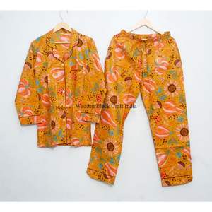 Ensemble de pyjama pour femme en coton 100% fait main, luxueux, vintage, romantique, classique, imprimé fruits, automne, 2 pièces, doux, respirant, séchage rapide - Product Image 1