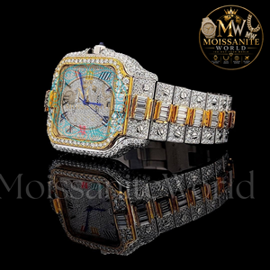 นาฬิกาข้อมือผู้ชายขายส่ง หรูหรา เรืองแสง สีทอง ควอตซ์ ประดับเพชร นาฬิกาผู้ชายทรงเหลี่ยม ประดับดาวระยิบระยับ สีทอง สไตล์ฮิปฮอป ประดับเพชรเต็มหน้าปัด - Product Image 3