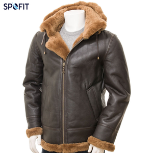 Genuine Leather <b>Jacket</b> <b>Hooded</b> Zipper Closure Faux <b>Fur</b> Lined Winter Moto Biker Style Regular Length - Product Image 5